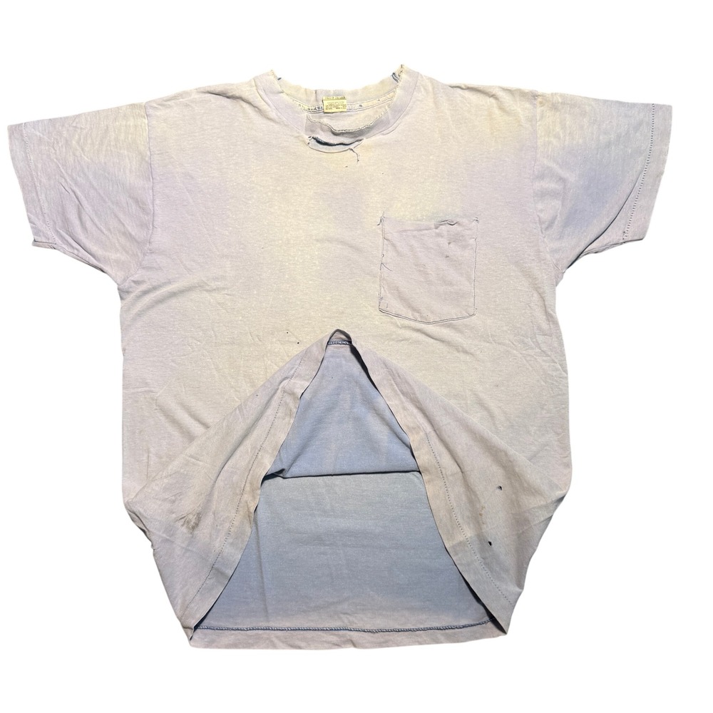 Vintage 80s FOTL Pocket T-Shirt Faded Lavender Thrashed L
